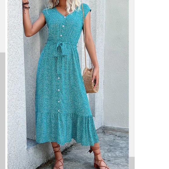 Dresses New Green Vneck Button Down Floral Maxi Dress Poshmark